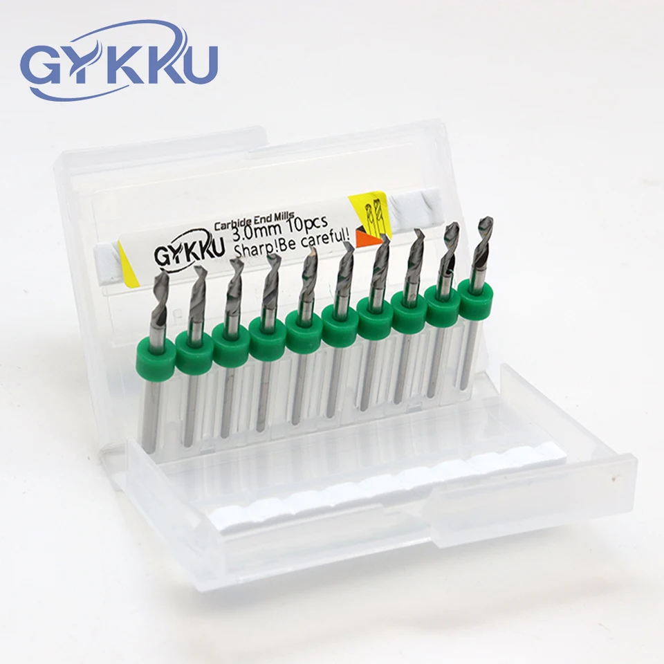 GYKKU 10ks/šarža 3.175 Driek karbide DRILL BITS Set CNC 1/8''Micro Bit Bit 0,1-3,2 mm pre plastiku dosky s tlačenými obvodmi