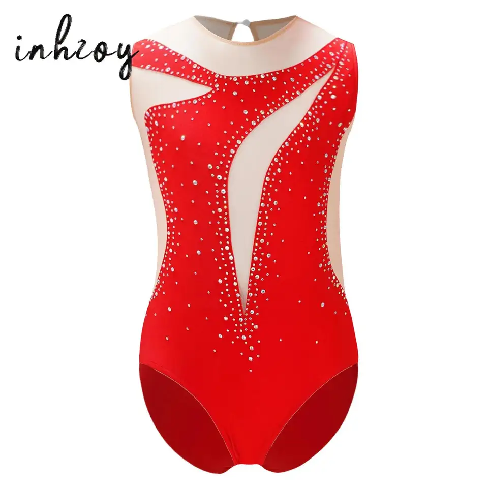 Gymnastika pre deti Gymnastika trikot baletný tank Unitard slepá bezprstý slem Diamonds cvičenie telesá.