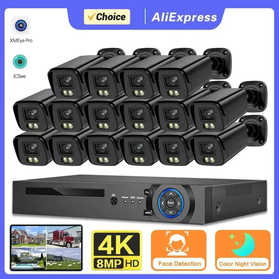 H.265 4K CCTV Video Durveillance Camera Kit Sit 16ch 8MP AHD DVR Ourdoor Motion Detection Wareful Night Security Camera Systém P2P