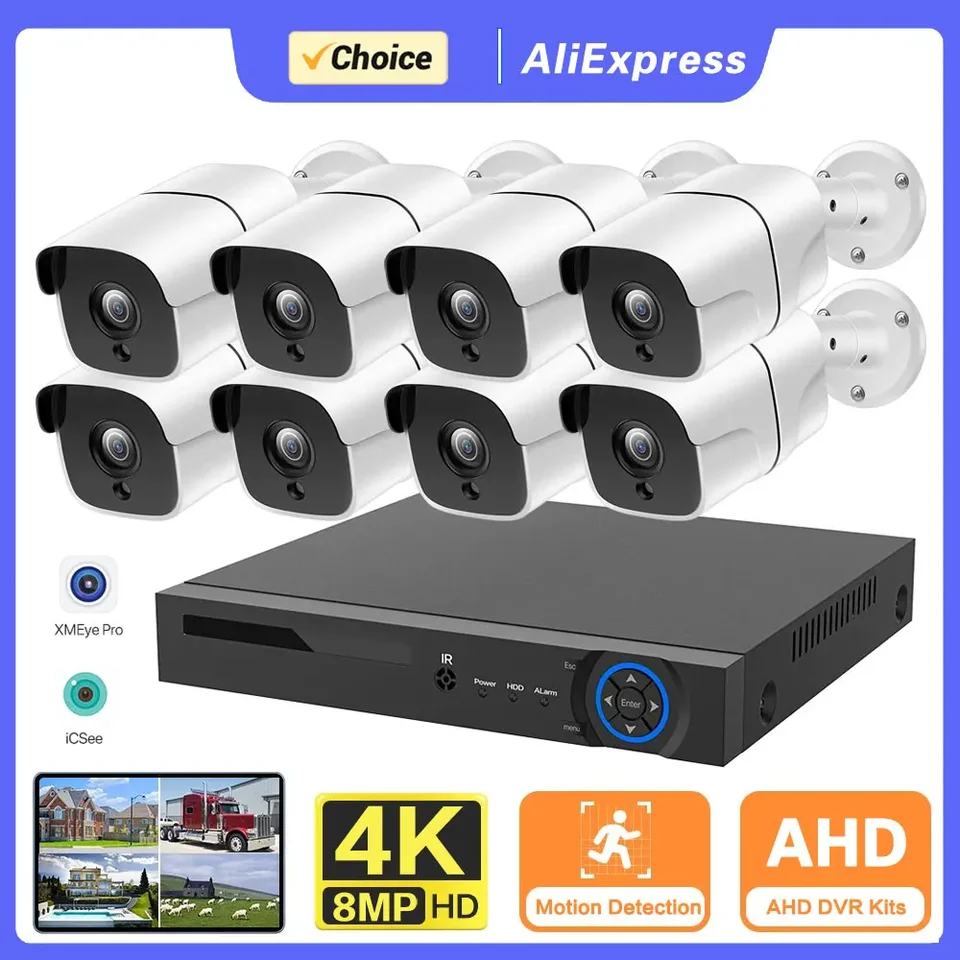 H.265 4K detekcia tváre AHD DVR Kit 8ch CCTV System 8MP Ultra HD Indoor Outdoor AHD Camera Video Security Secreillance Set P2P