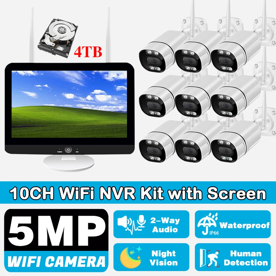 H.265 5MP 10CH Wireless NVR súprava s obrazovkou vodotesný vonkajší WiFi IP bezpečnostný fotoaparát video sledovanie CCTV System Smart Home