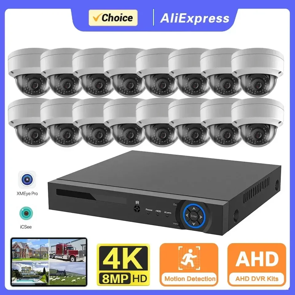 H.265 AHD Domáca bezpečnostná kamera Systém 4K 16ch DVR Kit AI Face Record so 16*8MP Camera HD CCTV Video SETVODE SYSTÉM