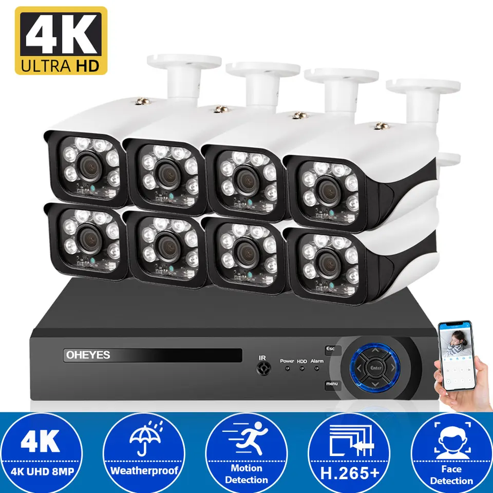 H.265 Súprava bezpečnostného systému CCTV CAMERA 4K 8ch AHD DVR Set Outdoor Witerproof BNC fotoaparát video sledovacia súprava XMEYE 8MP
