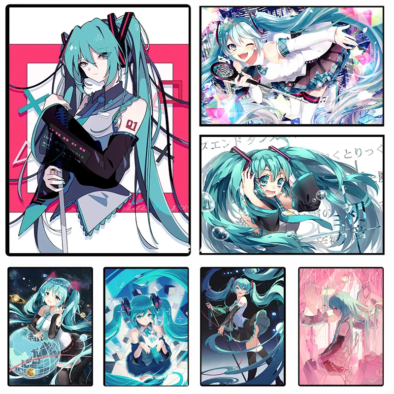 H-Hatsune Anime Miku-POSKUMÁCIA KRÁTKY KRÁSNE Dievča anime Canvas Tlač plagátu plagát na stenu dekoráciu pre domácu izbu dekorácie