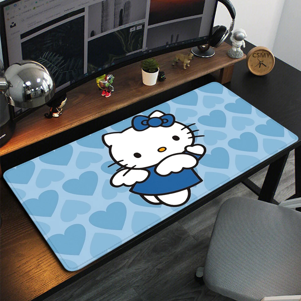 H-Hello Kitty Blue Gaming Mats Desk Desk Pad Mouse Office Accessories Mausepad Big Mousepepad Deskmat Pad na počítačový hráč myš