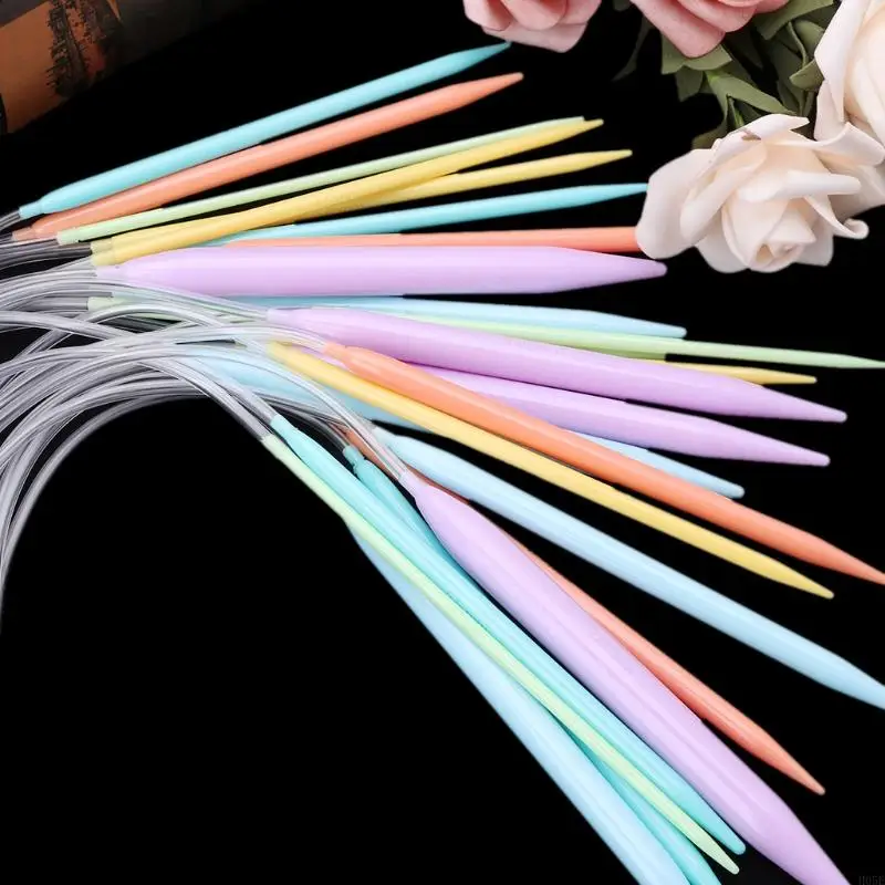 H05E 12x Plastové kruhové pletacie ihlové háčkovanie sada remesiel viacfarebná trubica 40 cm 80 cm