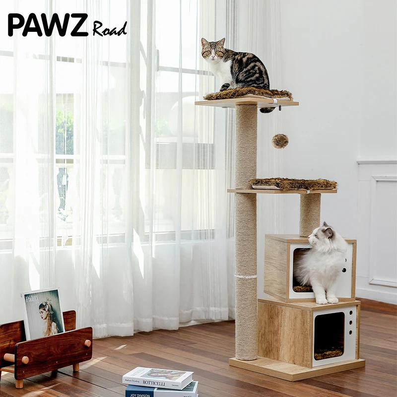 H120cm Moderný drevený škrabanec mačacieho stromu pre vnútornú viacúrovňovú vežu Cat Cat Activity Tree Rascador Gato Arbre à Chat