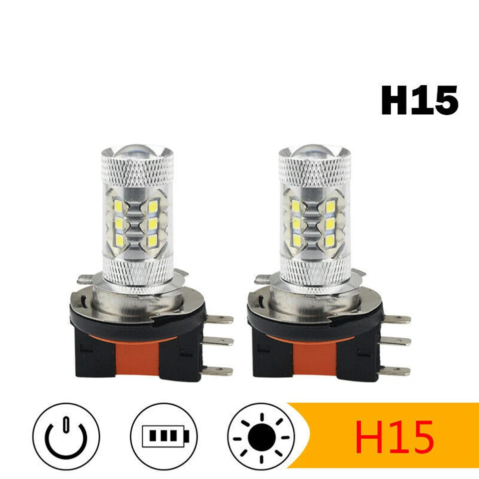 H15 LED svetlomet žiarovky Hmlové svetlá svetlá Biele svetlo 1100 lm 12-voltová lampa 16LEDS 6500K 80W CAR FOG Lights DC 12V-24V LED žiarovka LED