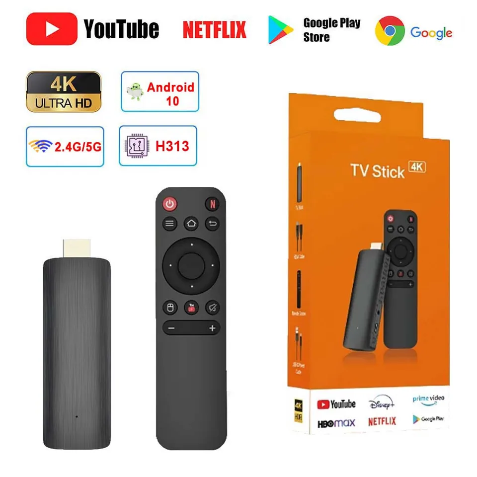 H313 Android 10 TV Stick HDR Set Top OS 4K 1080p WiFi 6 2.4/5,8G Smart TV Sticks for Google YouTube Netflix Network Media Play