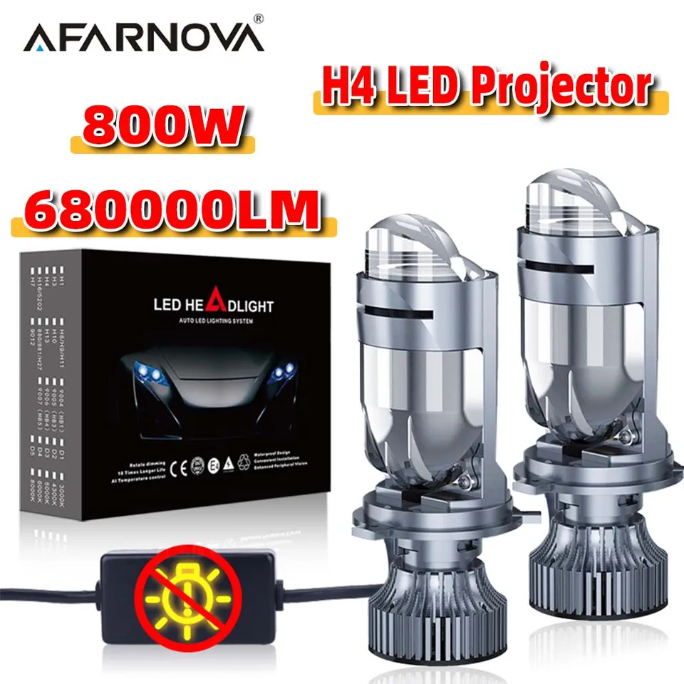 H4 BI LED projektor Mini LED projektor objektív 800W 680000LM LED svetlomet Svetlomet žiaroviek Canbus H4 12V hmlové svetlá