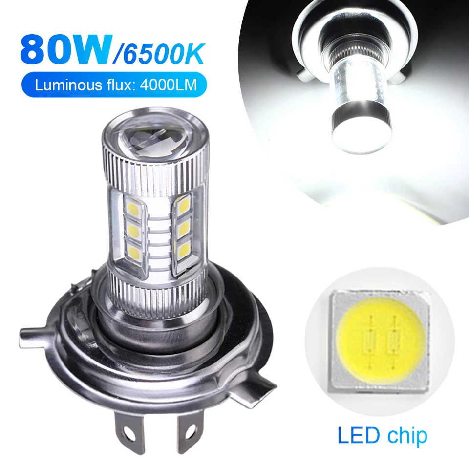 H4 LED svetlomet IP67 nepremokavá super biela LED svetlomet žiarovka 6000-6500K vysoký nízky lúč jazdecká lampa 4000LM 80W 12V