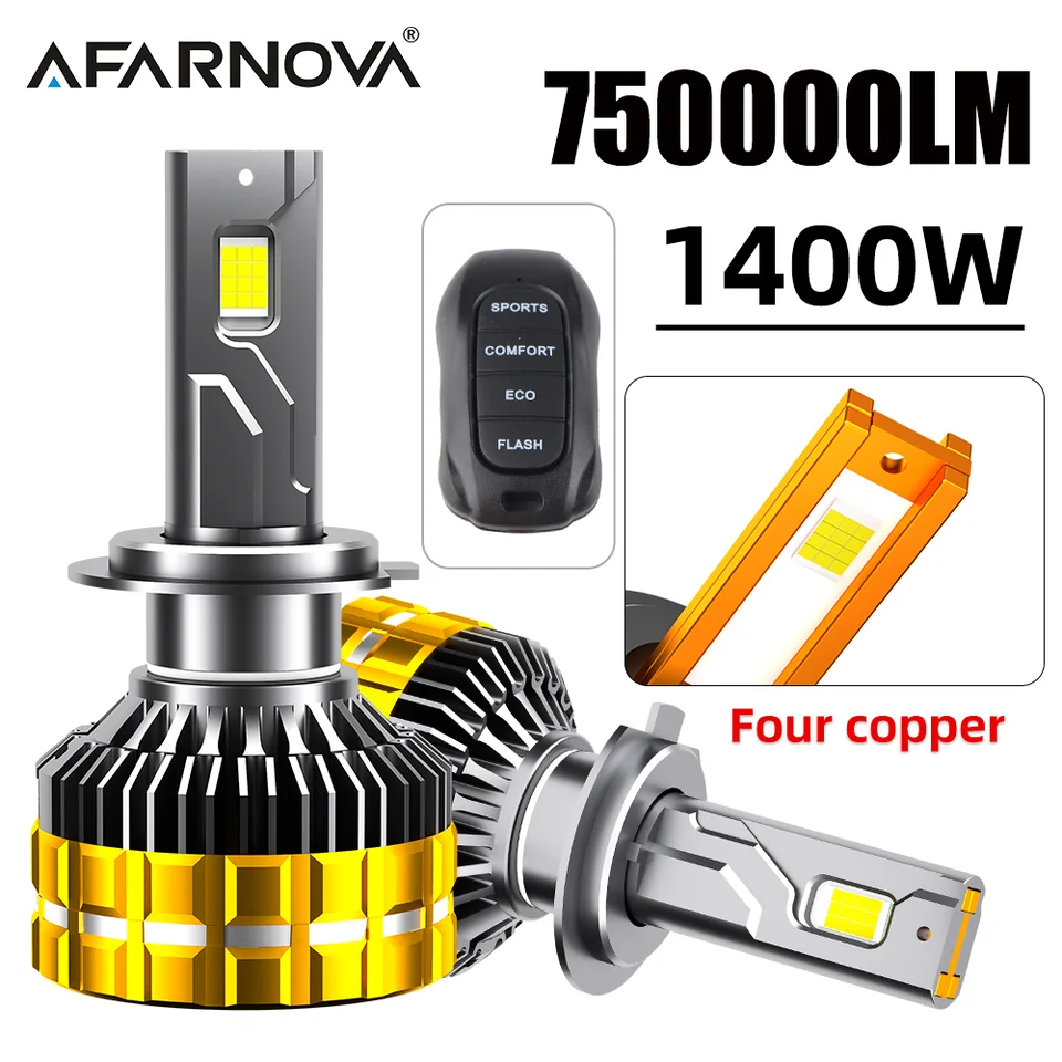 H7 H4 LED svetlomet nastaviteľný svetlomet H8 H9 H11 H1 9005 LED svetlá LED auta 6000K Auto žiarovky 4 ovládacie prvky medeného hmlového svetla 1400W