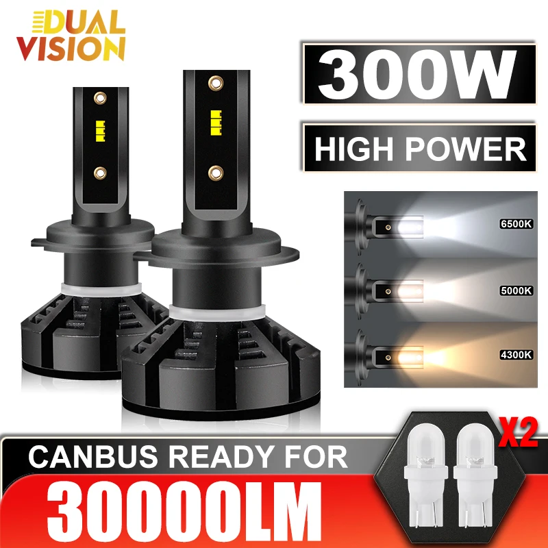 H7 LED LED 30000LM Svetlomety CANBUS 6000K H1 H4 H11 9012 HIR2 H8 H9 9005 9006 HB3 HB4 300W Vysoký výkon 5000k 4300k CSP Chips 2pcs