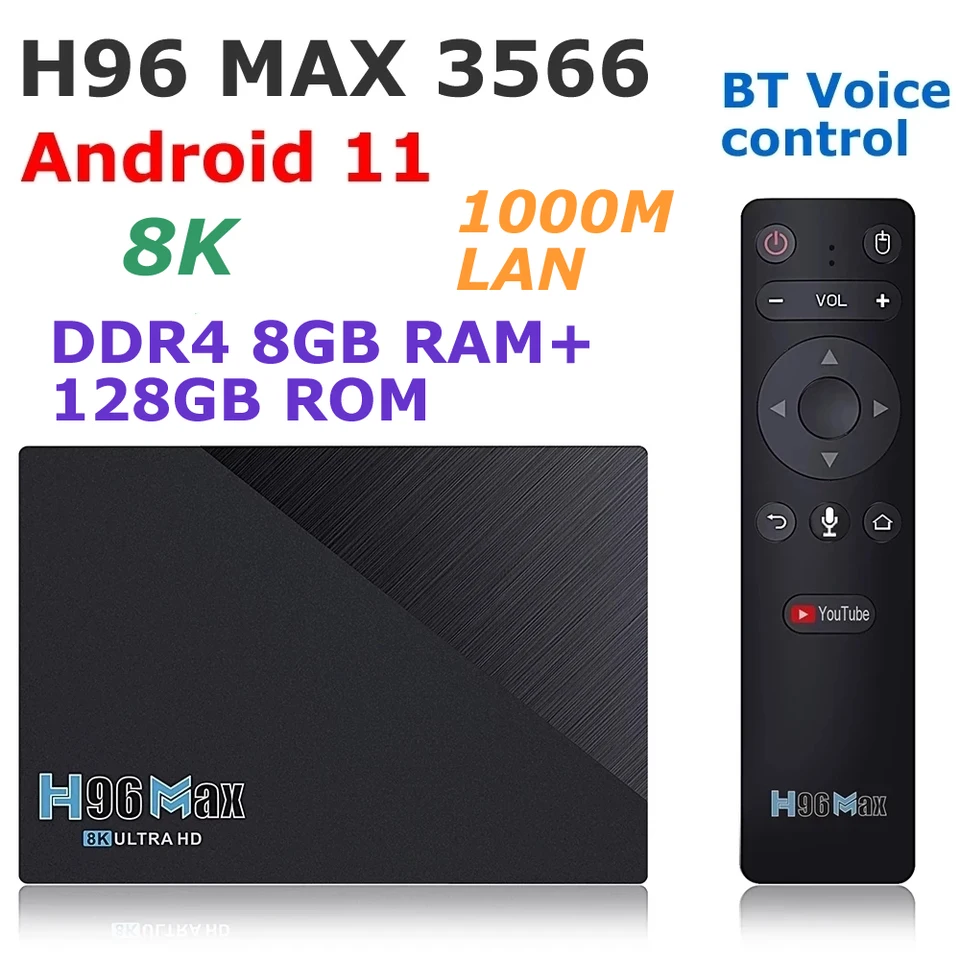 H96 Max 3566 Android 11 TV box Rockchip RK3566 DDR4 8G RAM 128G ROM 8K BT hlasové ovládanie 5G DUAL WIFI 1000M Play
