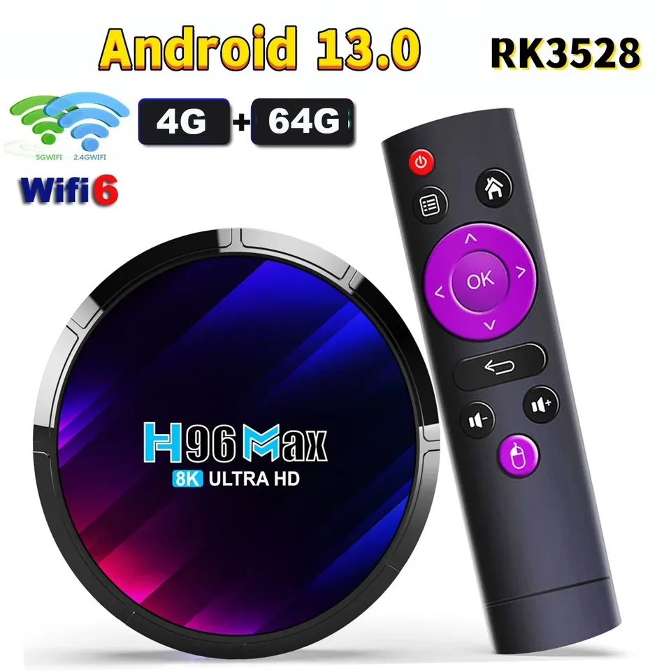 H96 Max RK3528 SMART TV Box Android 13 Rockchip 3528 Quad Core Support 8K Video WiFi6 BT5.0 Médiá prehrávač Set Top prijímač