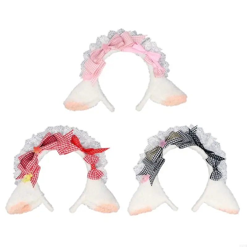 H9ed Krásna čelenka oviec Ear Hairhoop s skladanou čipkou pre dekorácie cosplay