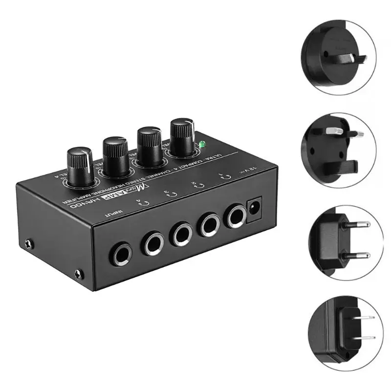 HA400 4 kanály Mini Au-Dio Stereo headset zosilňovač slúchadiel s napájacím adaptérom USA/UK/EÚ/AU