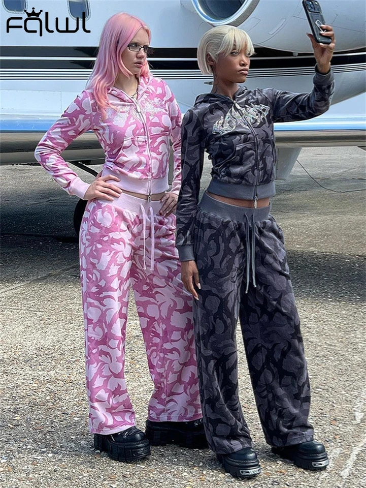 Habbris jesenné kamienky Casy Casy 2 -Piece Tracksuit Streetwear pre ženy 2024 Y2K s kapucňou na plodiny na plodiny a sťahovacie tepláky a sťahovacie tepláky