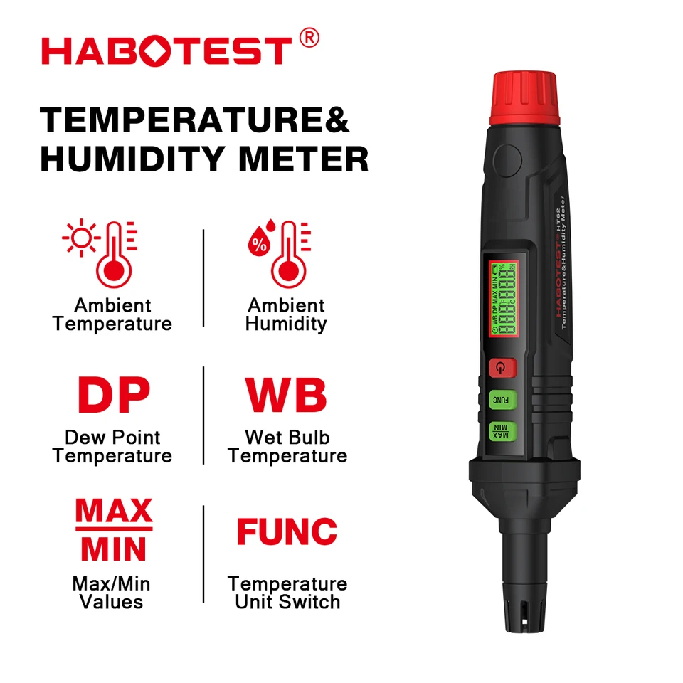 Habotest HT62 4-v-1 digitálny psychromometer prenosný termo-hygrometový meter