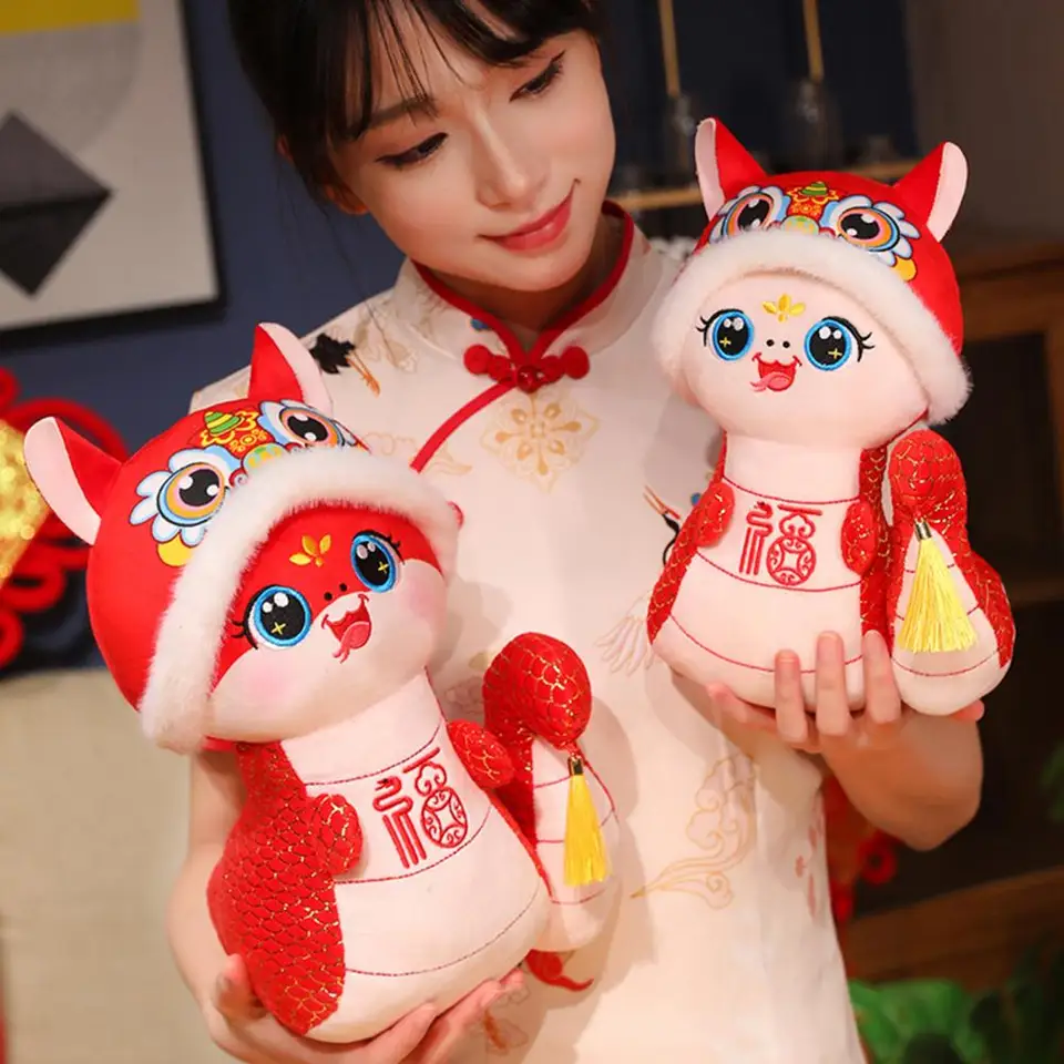 Hadí mäkká hračka 2025 Rok hadí plyšový doll plnený čínsky novoročný maskot hračky pre jarné festivalové dekorácie pre stôl
