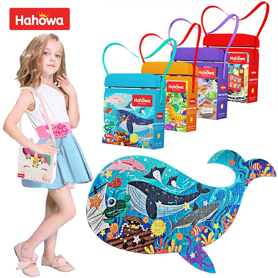 Hahowa jedinečná zvieracia puzzle deti Jigsaw Puzzle Hrage s papierovým darčekovým boxom Montesorri Vzdelávacie hry Hračky pre hračky pre deti