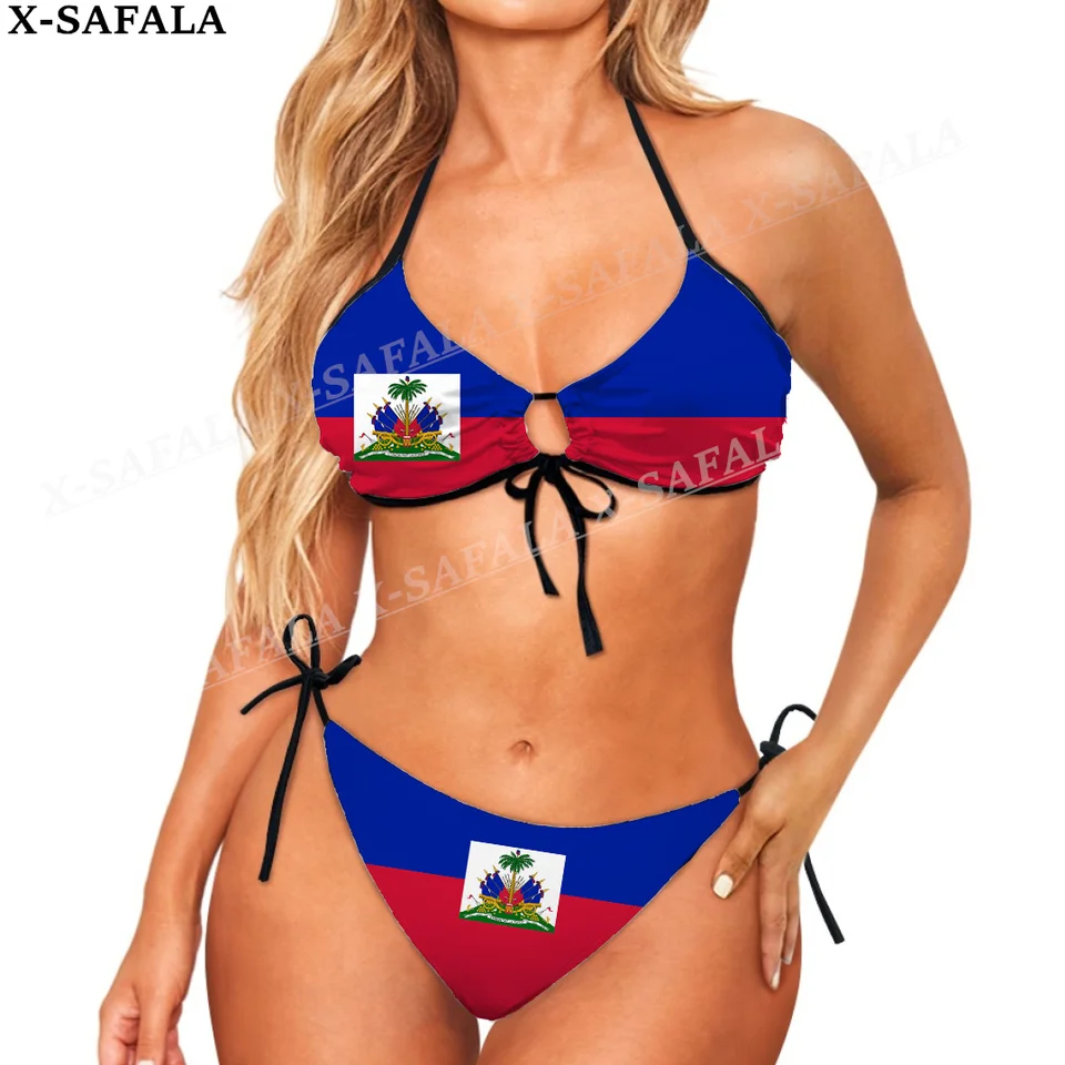 Haiti Country Vlajky kravaty remienky Ženy Micro Sexy Bikini podprsenka Sada letná pláž Sexy pláž Dva kúsky plavky plavky