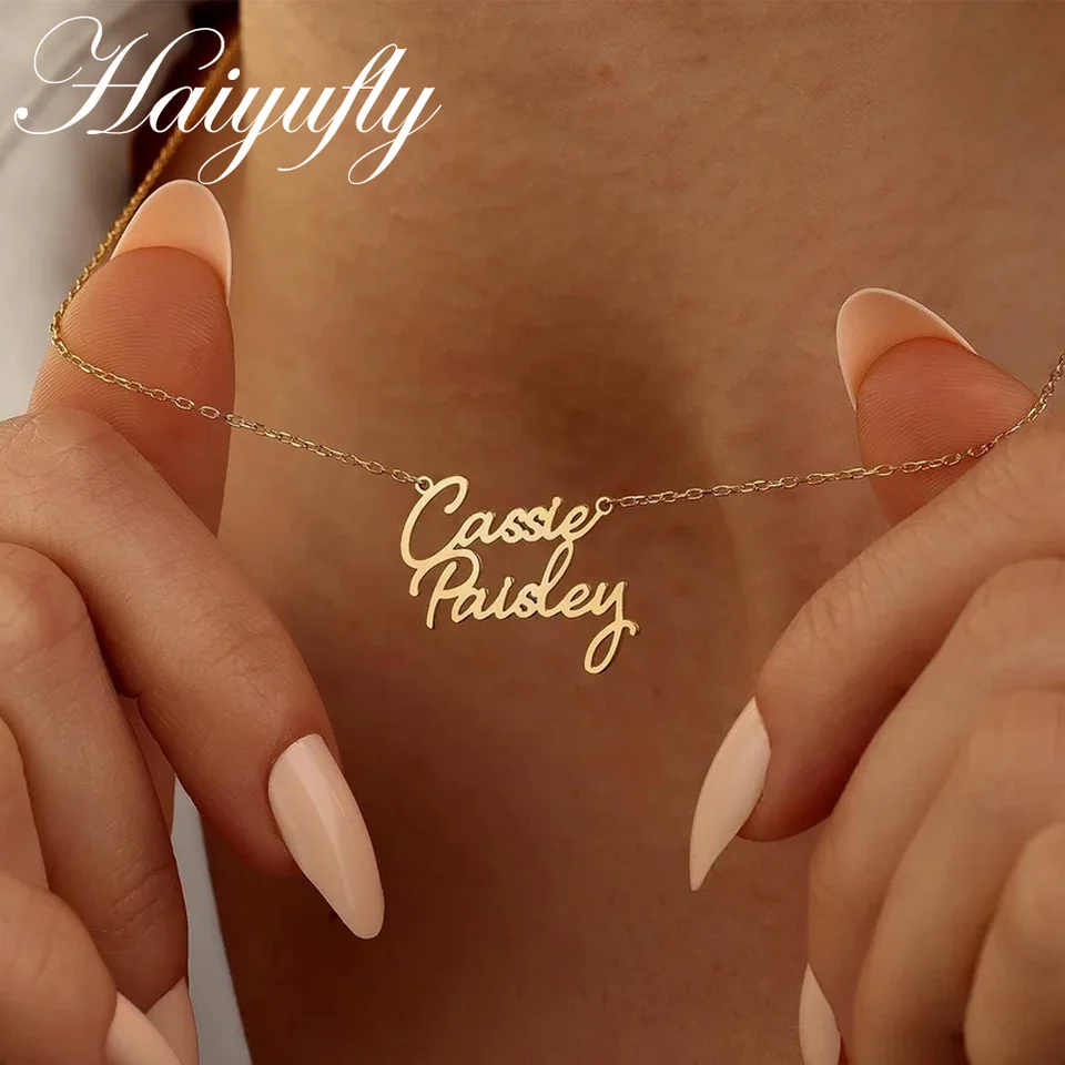 Haiyufly Custom 2 Názov náhrdelník pre ženy so srdcom z nehrdzavejúcej ocele Pár Choker Reťaz personalizovaný darček k narodeninám