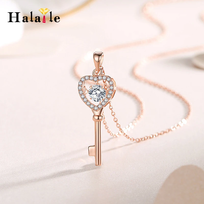 Halane D farba Moissanit S925 Sterling Silver Heart Key náhrdelník s grafom trendový reťazec s jemnými šperkami Dámsky darčekový darček