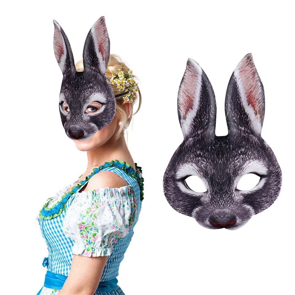 Half Face králičie maska ​​Dospelý Halloween Animal Head Masks Party Cosplay maska ​​Veľkonočné karneval maskované doplnky natáčanie rekvizity