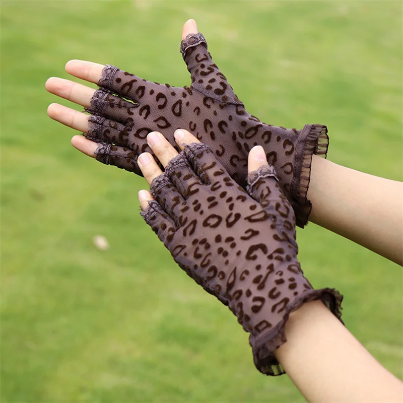 Half Finger Leopard Print Rukavice módne elegantný úsek vintage napoly prsty rukavice dotykovej obrazovky Lace Lace Mesh rukavice