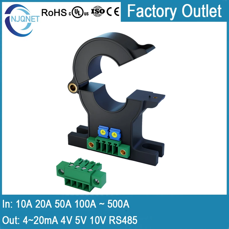 Hall Effect Current Senzor Split Core Current Current QNDBK1-21 AC DC 30A 50A 100A 200A / 4 ~ 20MA 10V 5V Current Prevodník prúdového prevodníka