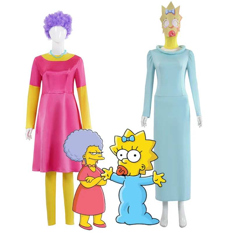 Halloween 2024 dospelých The Simposons Maggie Simpson kostým Žena ružové šaty selma oblečenie dámske dámske party bouvier Simpson cosplay