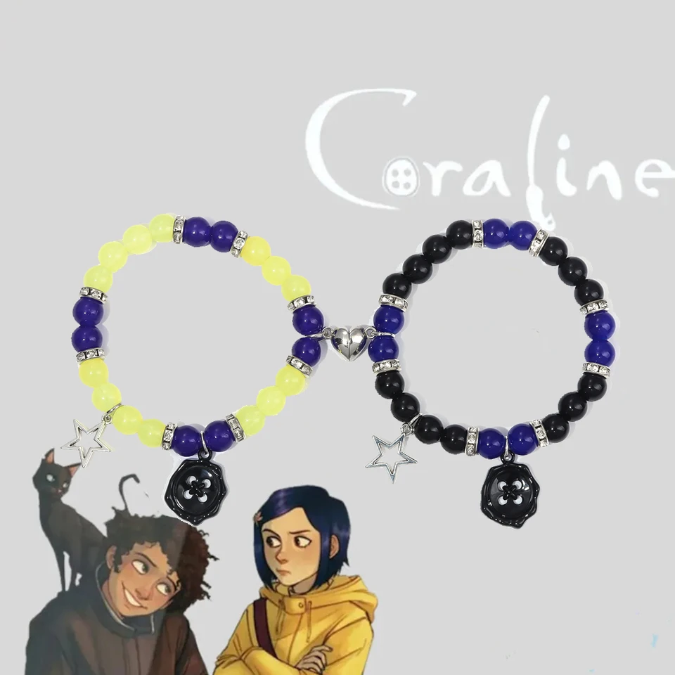 Halloween Anime Coraline a Tajné dvere náramok Coraline a Wybie Pár náramok Horor Cosplay rekvizity na Valentína darček na Valentína