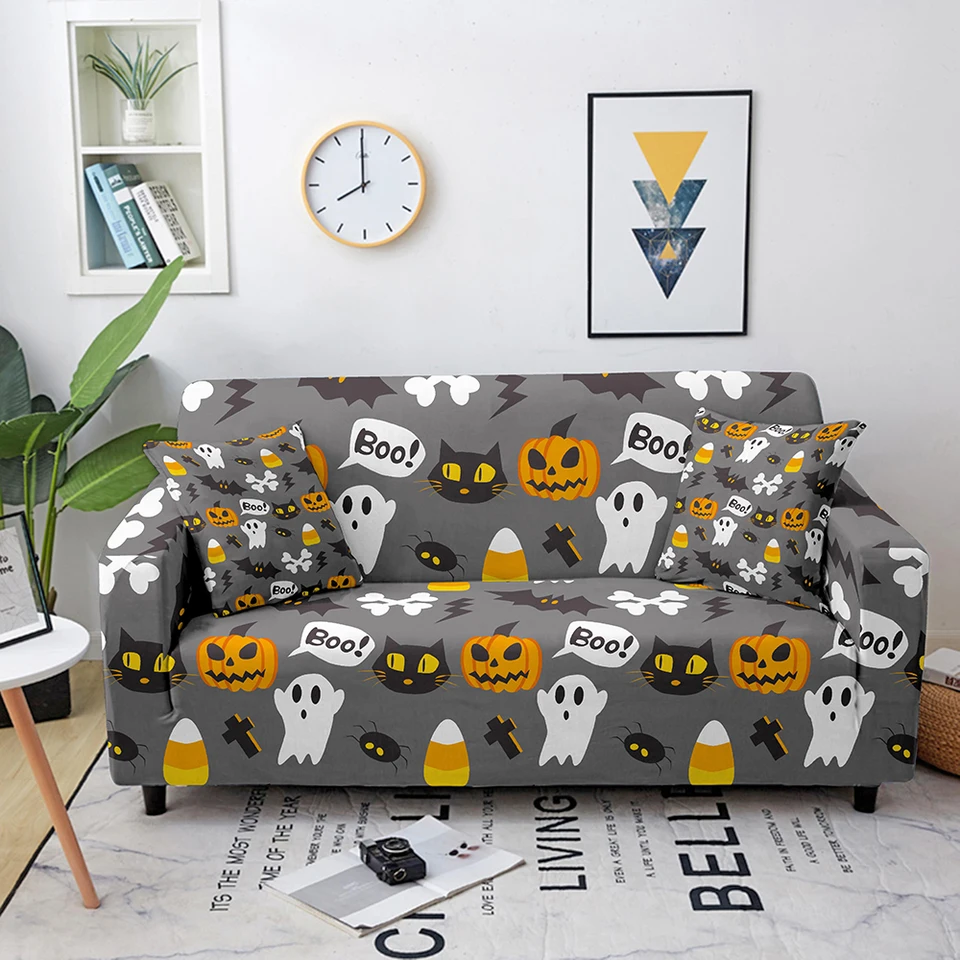 Halloween Black Cat Owl Series Potlačená pohovka All Inclusive Elastic Elastic Dust Proof Wrinkle Proof Multi Osoba SoFA Universal