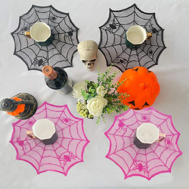 Halloween Black Lace Placemat Happy Halloween Party dekorácie 2024 pre domáci pavúk webový obrus kuchyňa jedálenský stôl dekor