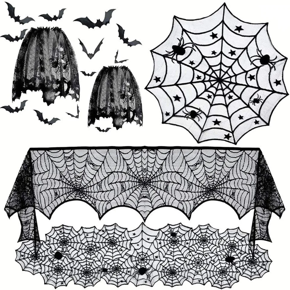 Halloween Black Lace Temed Party Dekorácie ， čierna čipka Spiderweb lampa ， Halloween uprednostňuje dobroty pre strašidelné domáce dekorácie