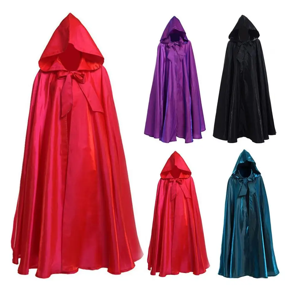 Halloween Cape s klobúkom pevná farebná kapucňa Cosplay Cloak Halloween čarodejnícke oblečenie