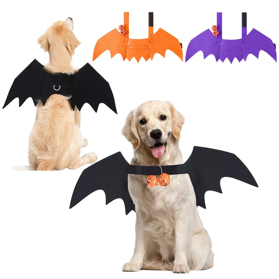 Halloween Cat Bat Wings Pet kostým s tekvicovými zvonmi na halloweenské dekorácie roztomilé šteňa psa a golierové krídla