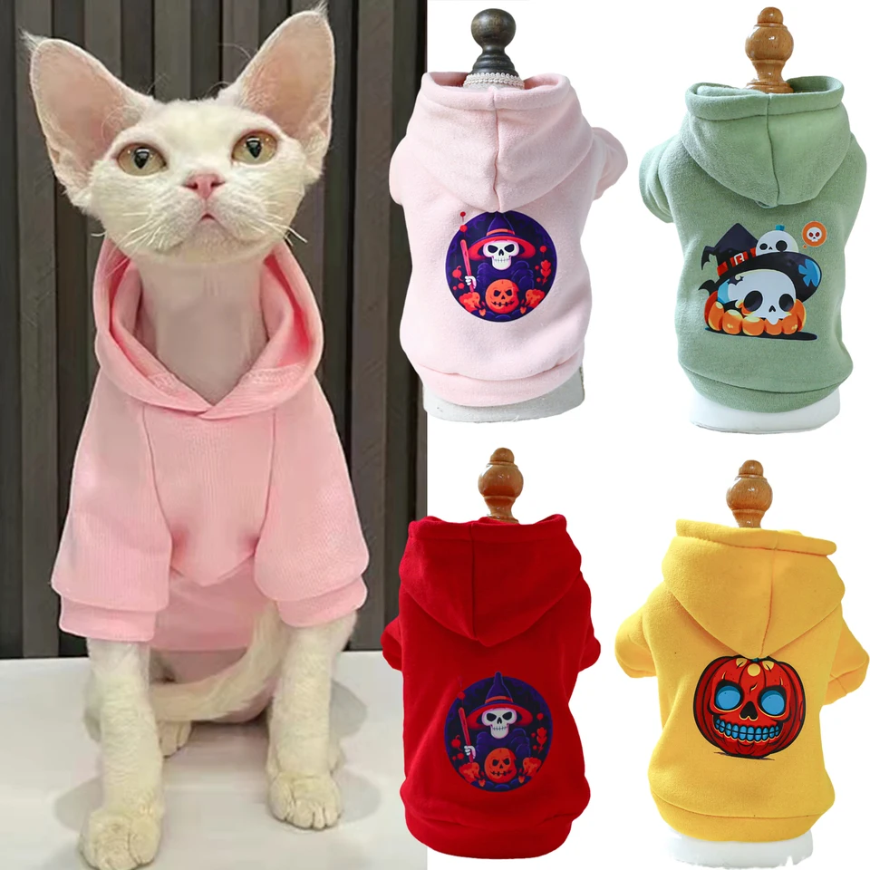 Halloween Cat Puppy Hoodies Autumn Winter Pet Pullovs pre malé psov mačky s sphynx oblečenie mačiatko kostým ropa para gatos