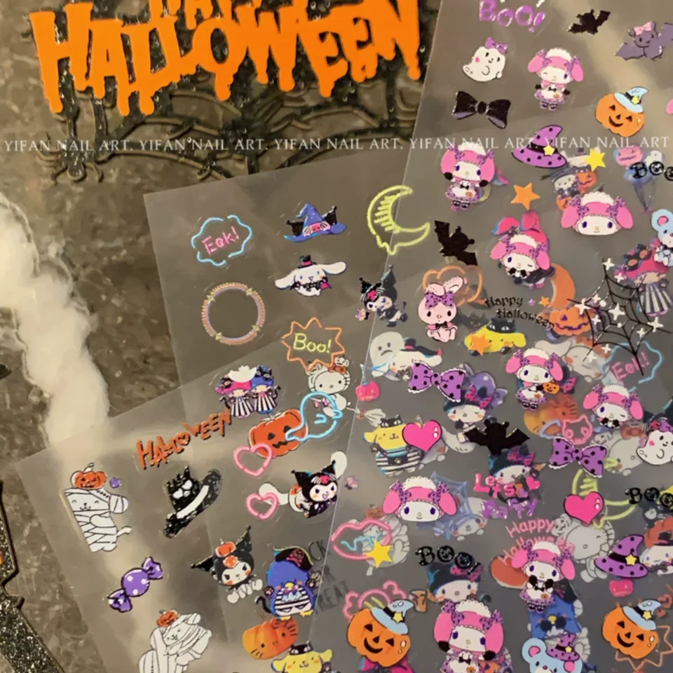 Halloween Collection Cartoon Sanrio nechty nálepka Hellokitty melódiu Kuromi anime nálepky na nechty na nechty dekorácia DIY Press na nechty
