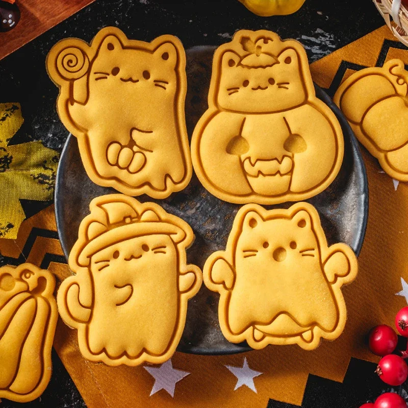 Halloween Cookie Cutter Cartoon Ghost Pumpkin Cat Cookie známka fondant torta dekorácie náradie ručný tlak plastová pleseň sušienok
