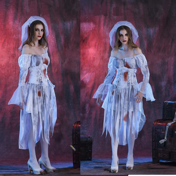 Halloween Corpse nevesta strašidelné dospelé kostýmy Krvavý chôdza Dead Zombie Cosplay Game Carnival Purim Role Platy Dress Dress