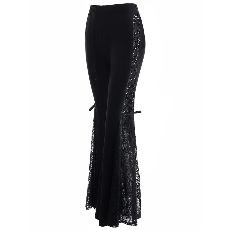 Halloween Cosplay disco 70s 60. roky téma Party Sexy gotické čipky s eričky Lace Up Patchwork Slim nohavice bandáž Bellbottoms