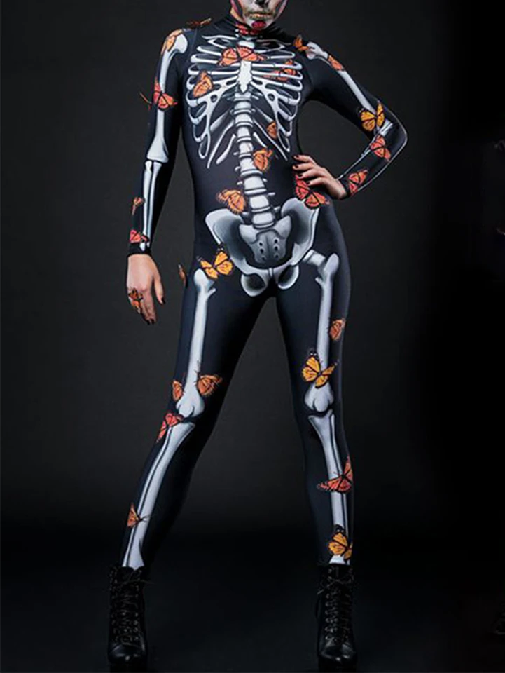 Halloween cosplay móda rodič-dieťa oblečenie kombinézy Motýfly tlače kostry dám