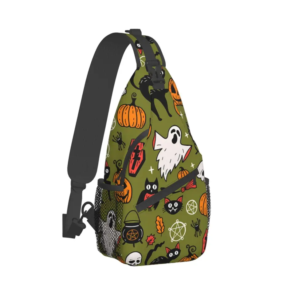 Halloween Crossbody Bag Sports Green Ghost hrudník vrecko unisex žien muž módy rameno batohy cestovanie