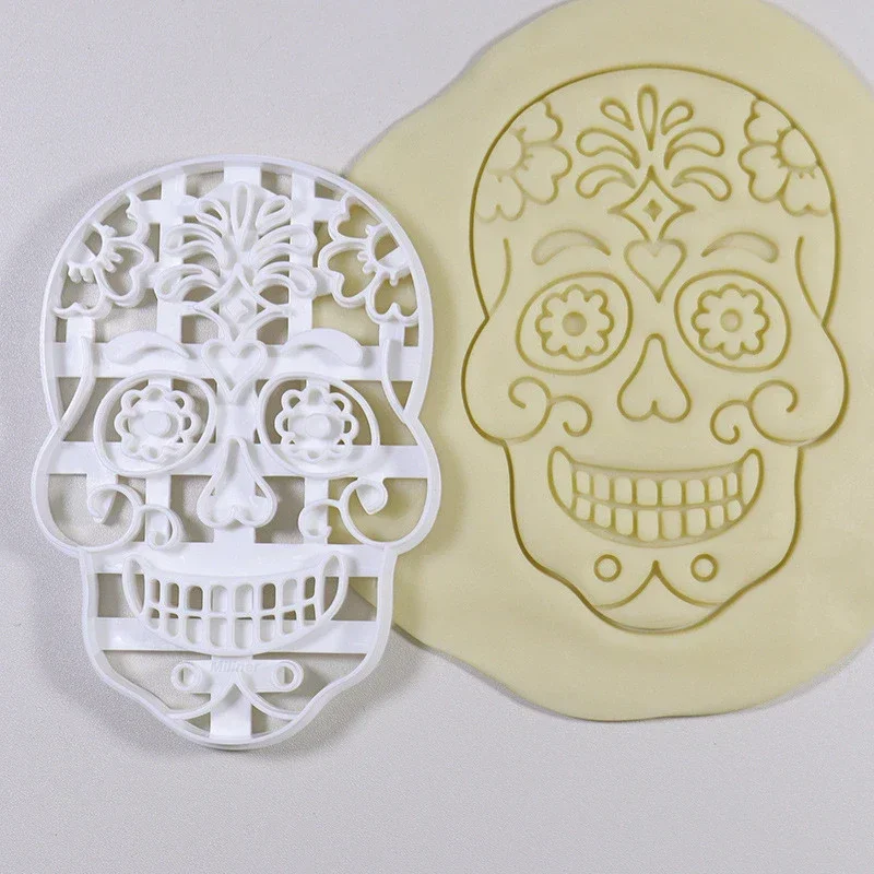 Halloween dekorácia lebka hlava cookie cookie pleseň Deň mŕtvych Skaloton Face 3D plastová biscuitová lisovacia forma na pečenie
