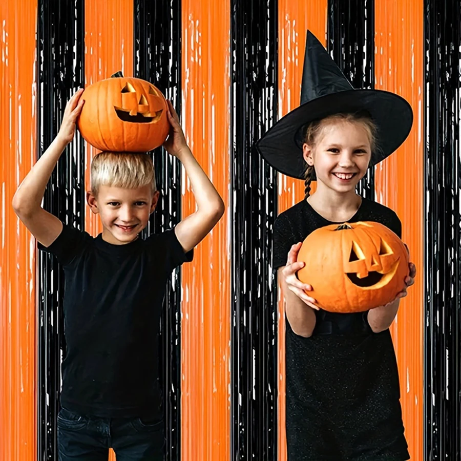 Halloween dekorácie pozadie Party Ocrtain Black Orange Party Glitter Tinsel Fringe Laser Curtain Decor