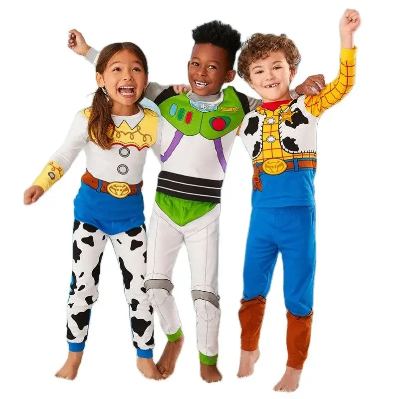 Halloween deti anime karikatúra Woody a Buzz Lightyear Cosplay Costum Boy Mikina a nohavice detská pyžama set 2-dielna n