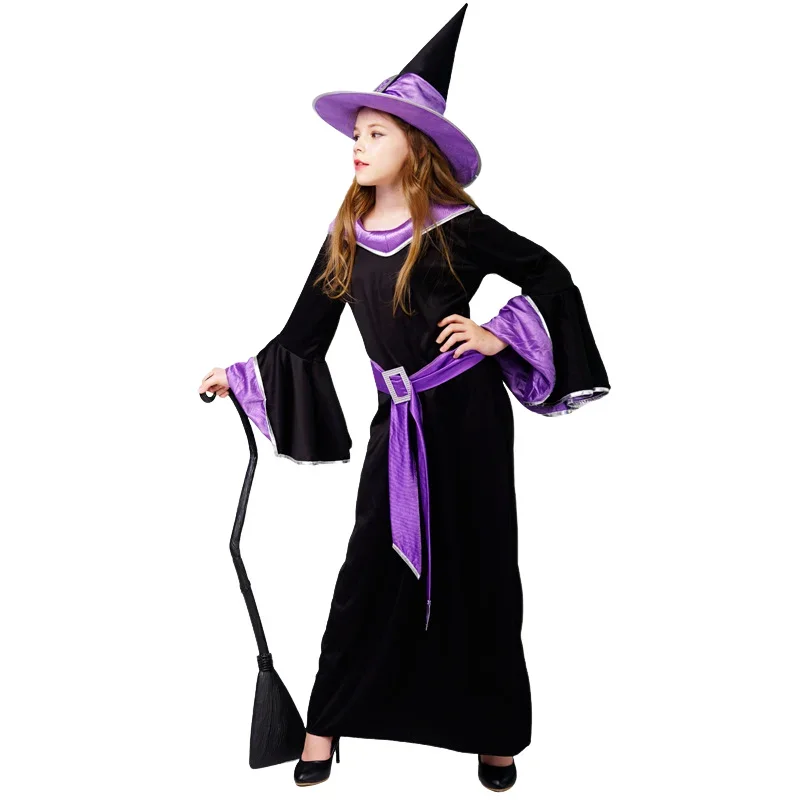 Halloween deti cosplay čarodejnícke kostým sviatočné večierok roztomilé dievčenské javisko Výkon móda Funny Purple oblečenie