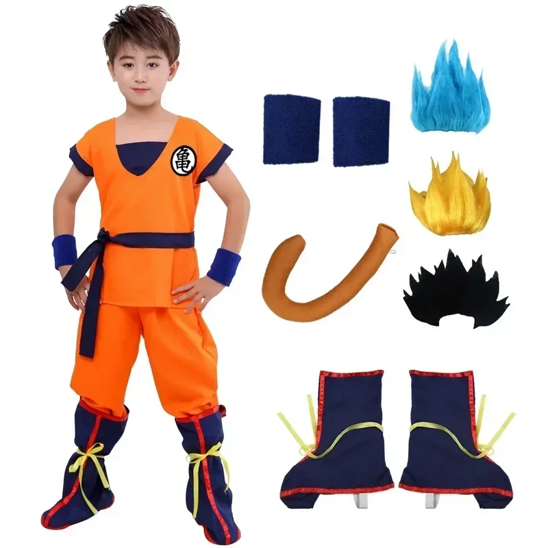 Halloween dospelé deti obleky syn Goku Gui Carnival Anime Cosplay Cosplay Kostýmy Tail Wir Wig Parary Blue Gold Detiny Šaty u Mn10